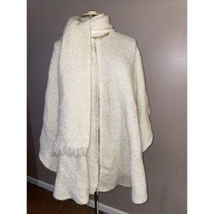 Branigan Weavers Ireland Wool Ivory Cape Shawl Wrap One Size Attached Scarf
